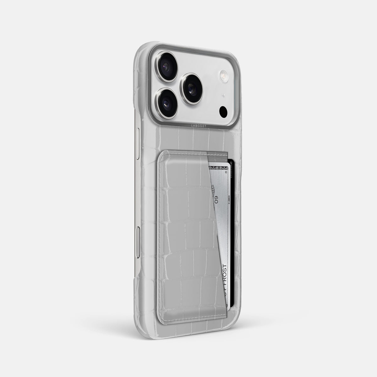 Double Card Case For iPhone 17 Pro Max In Shiny Alligator -2 | White-Steel