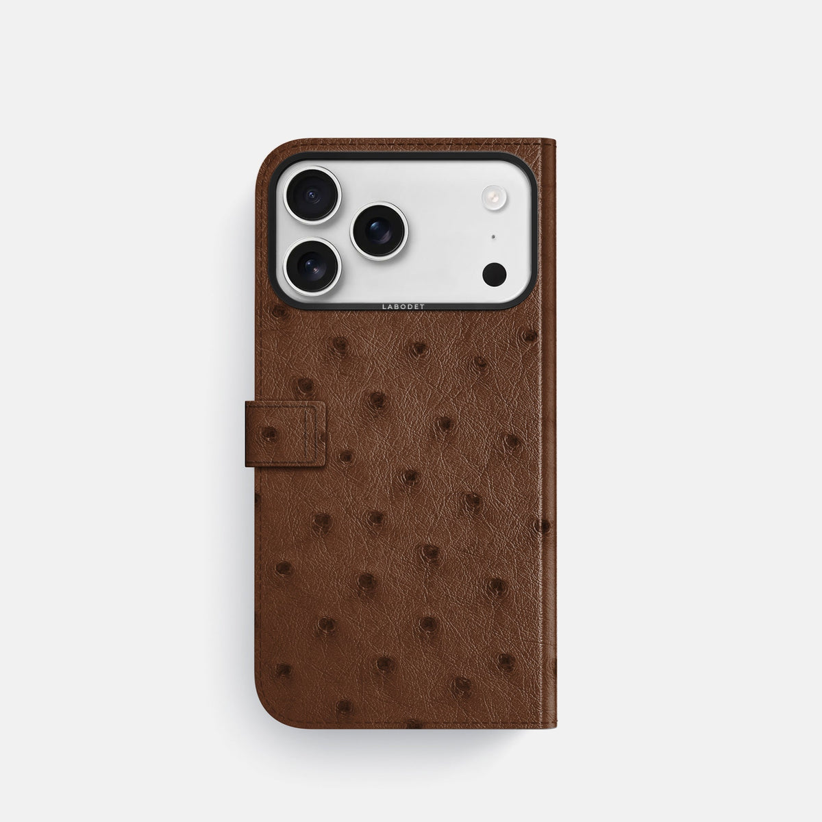 Folio Case with Clasp For iPhone 18 Pro In Ostrich -3 | Chocolate-Black