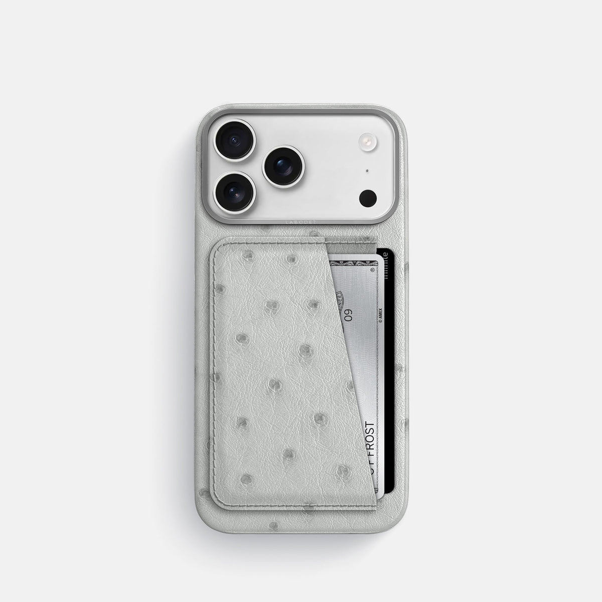 Double Card Case For iPhone 18 Pro In Ostrich -1 | White-Steel