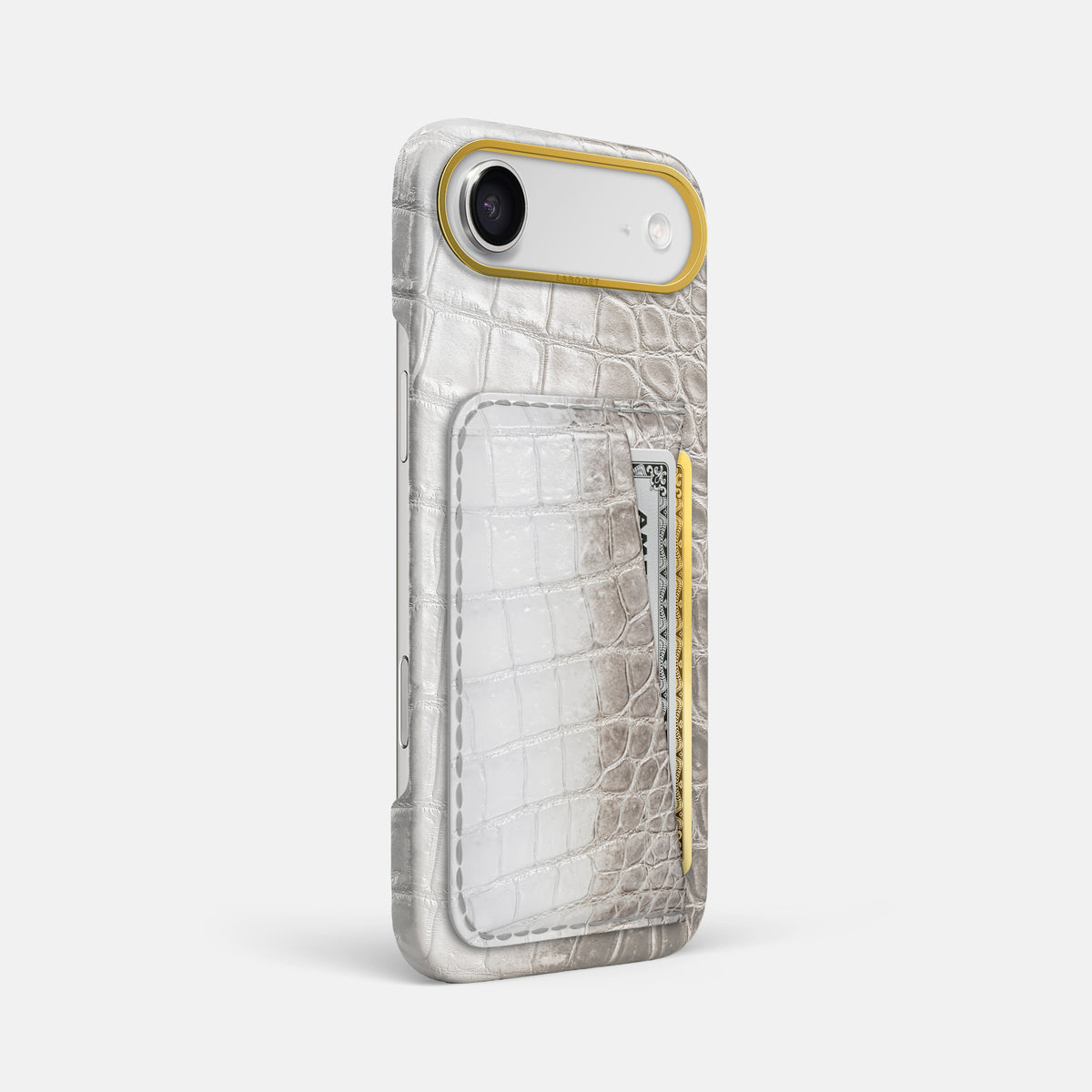 Double Card Case For iPhone 17 Air In Himalayan Crocodile -2 | Grey-Gold