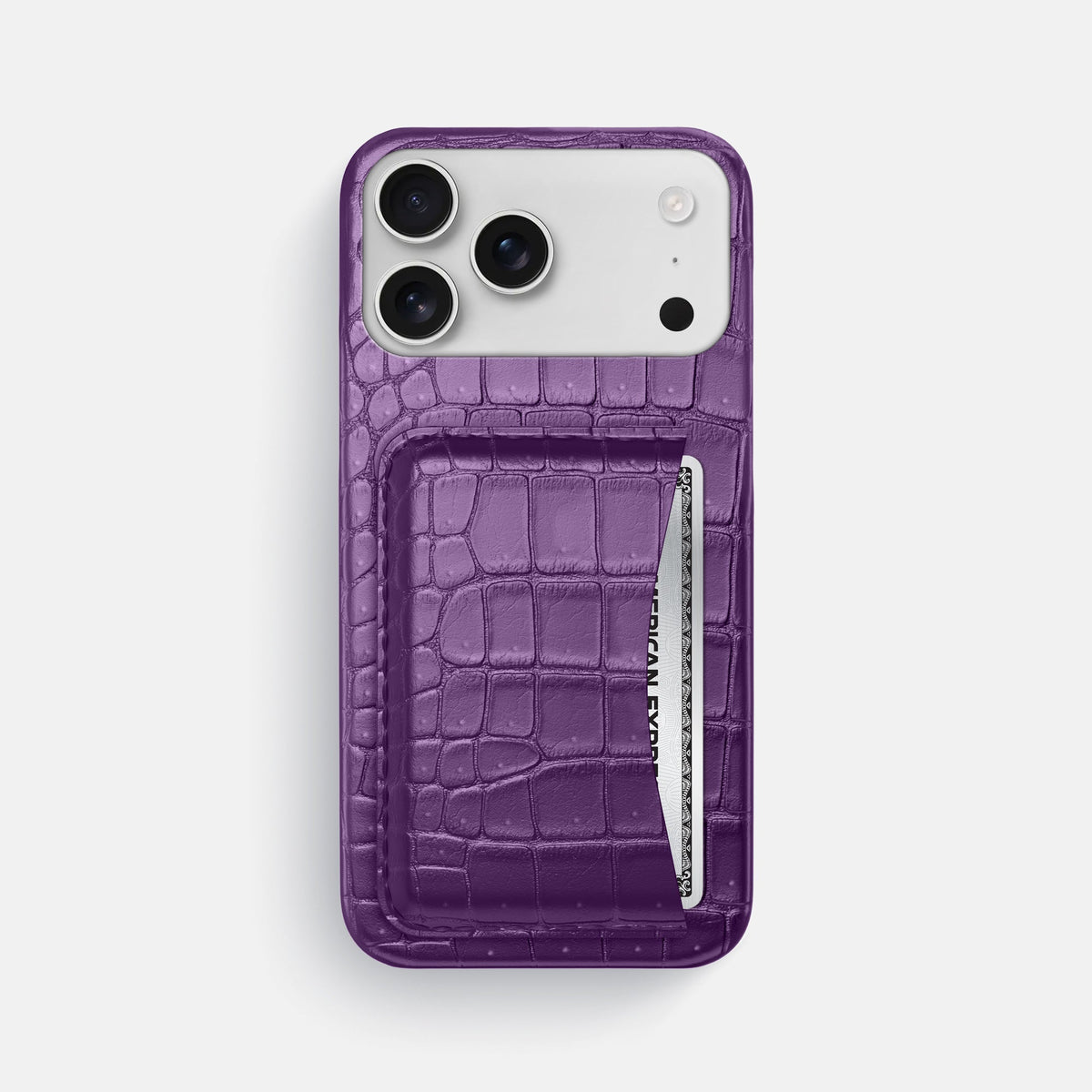 Slim Card Case For iPhone 18 Pro Max In Porosus Crocodile -1 | Purple