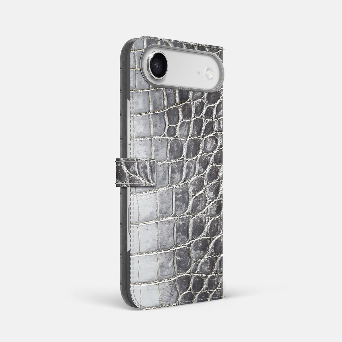 Folio Case with Clasp For iPhone 17 Air In Himalayan Crocodile -1 | Silver-Steel