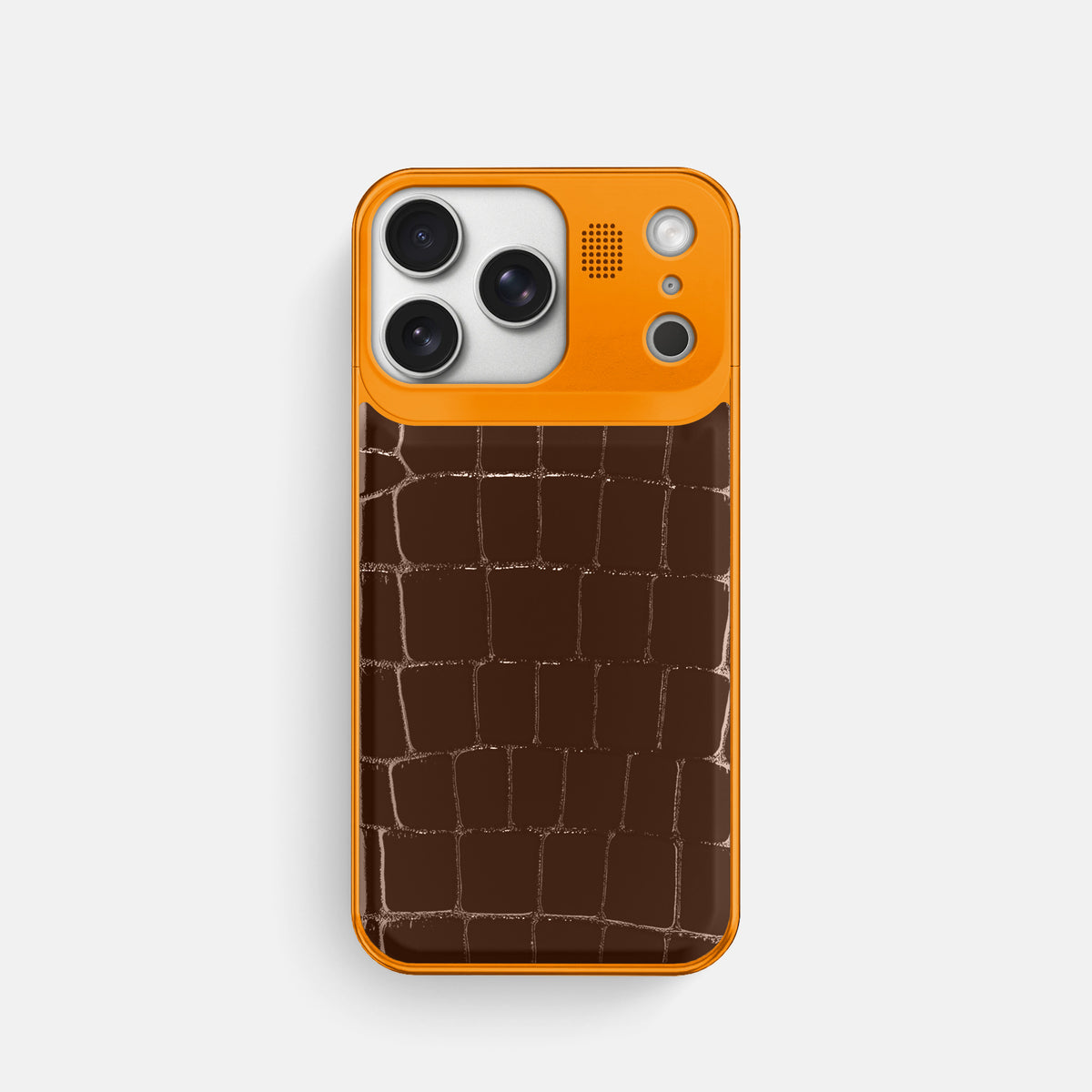Metal Case For iPhone 17 Pro In Shiny Alligator -1 | Brown-Orange