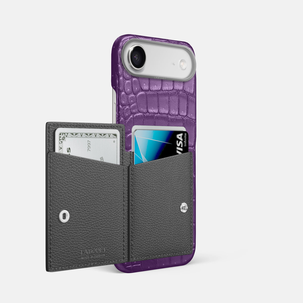 Bi-Fold Case For iPhone 17 Air In Porosus Crocodile -2 | Purple-Steel