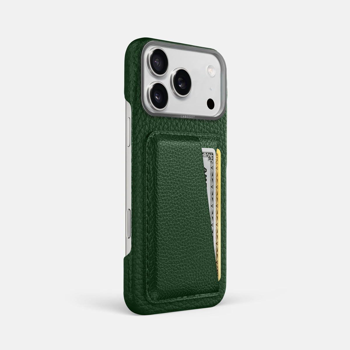 Double Card Case For iPhone 17 Pro Max In Calf -2 | Dark-Green-Steel