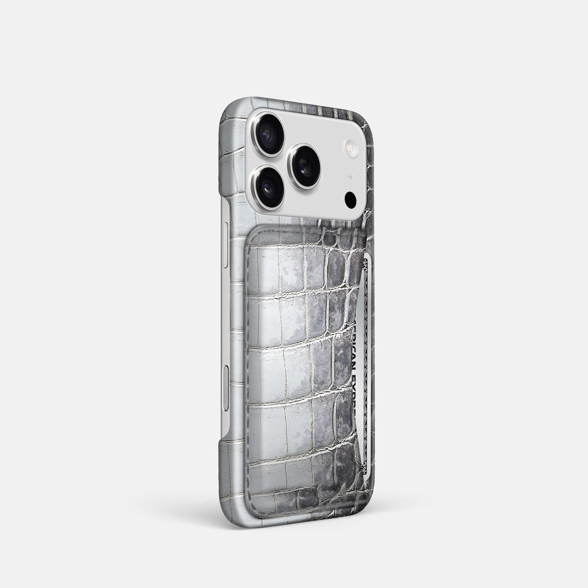 Slim Card Case For iPhone 18 Pro In Himalayan Crocodile -2 | Silver