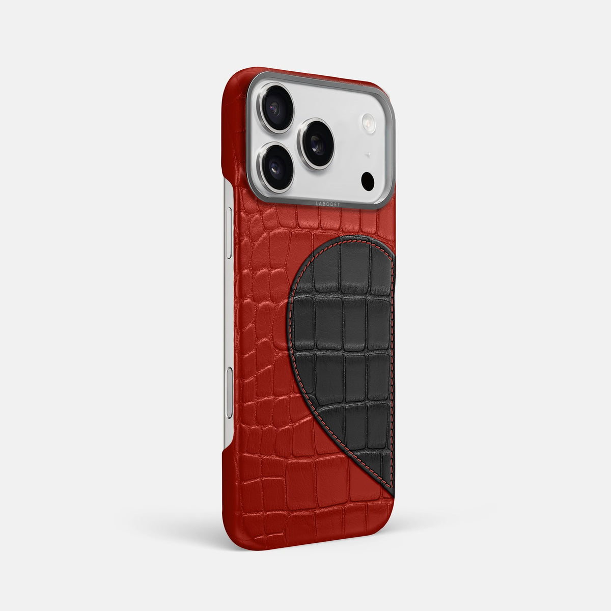 Classic Case With Half Heart - Left For iPhone 18 Pro Max In Alligator -2 | Red-Steel