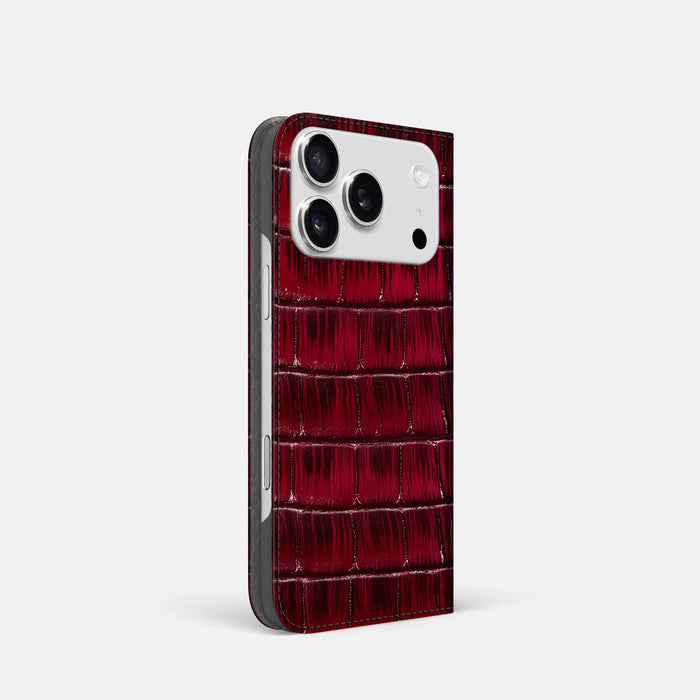 Folio Slim Case For iPhone 17 Pro In Patina Alligator -1 | Havana-Burgundy