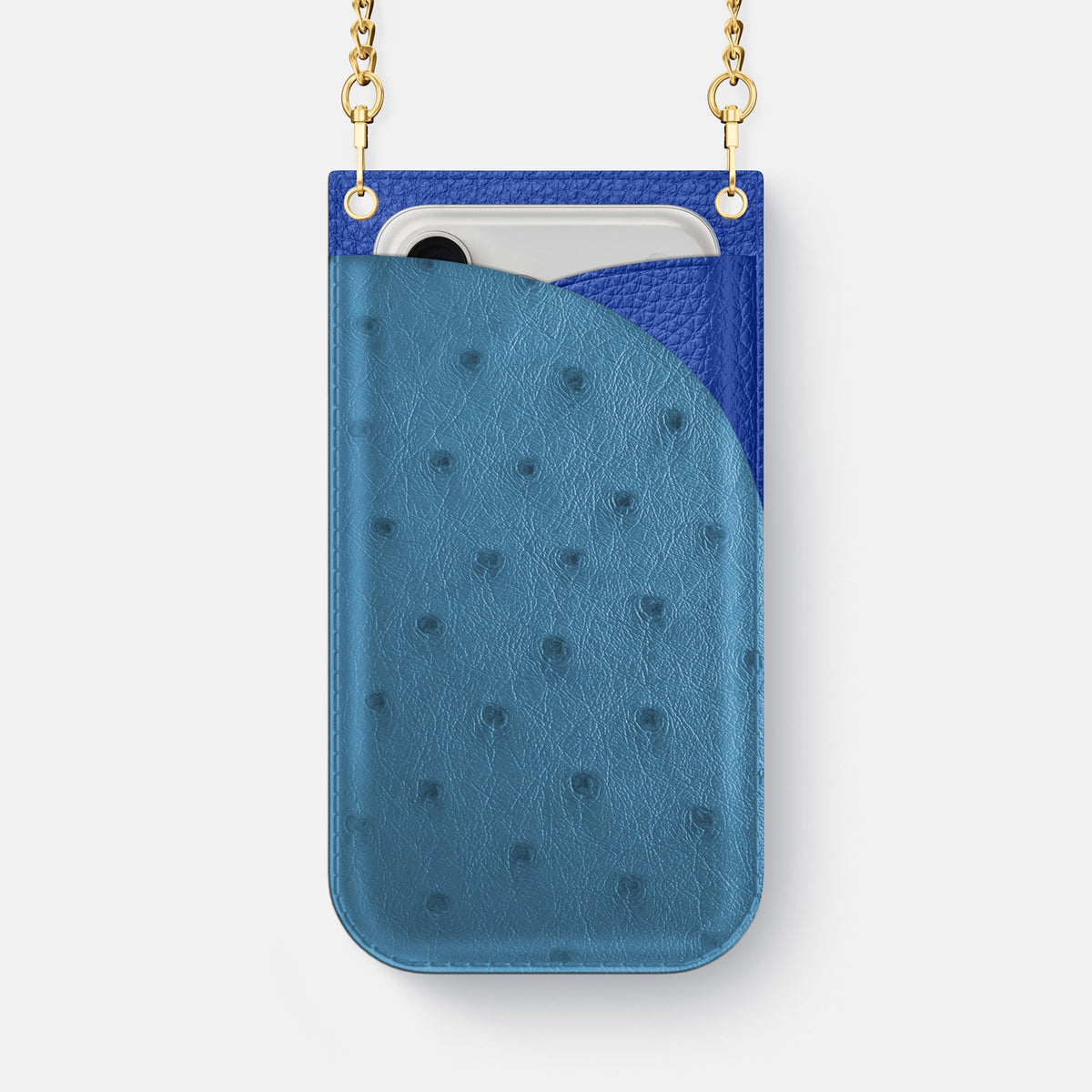 Crossbody Bag For iPhone 18 Pro Max In Ostrich -1 | Blue-Jeans-Gold