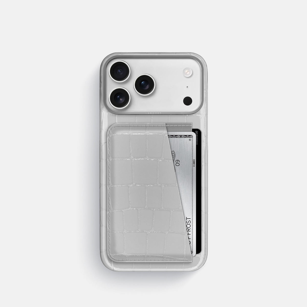 Double Card Case For iPhone 18 Pro In Shiny Alligator -1 | White-Steel