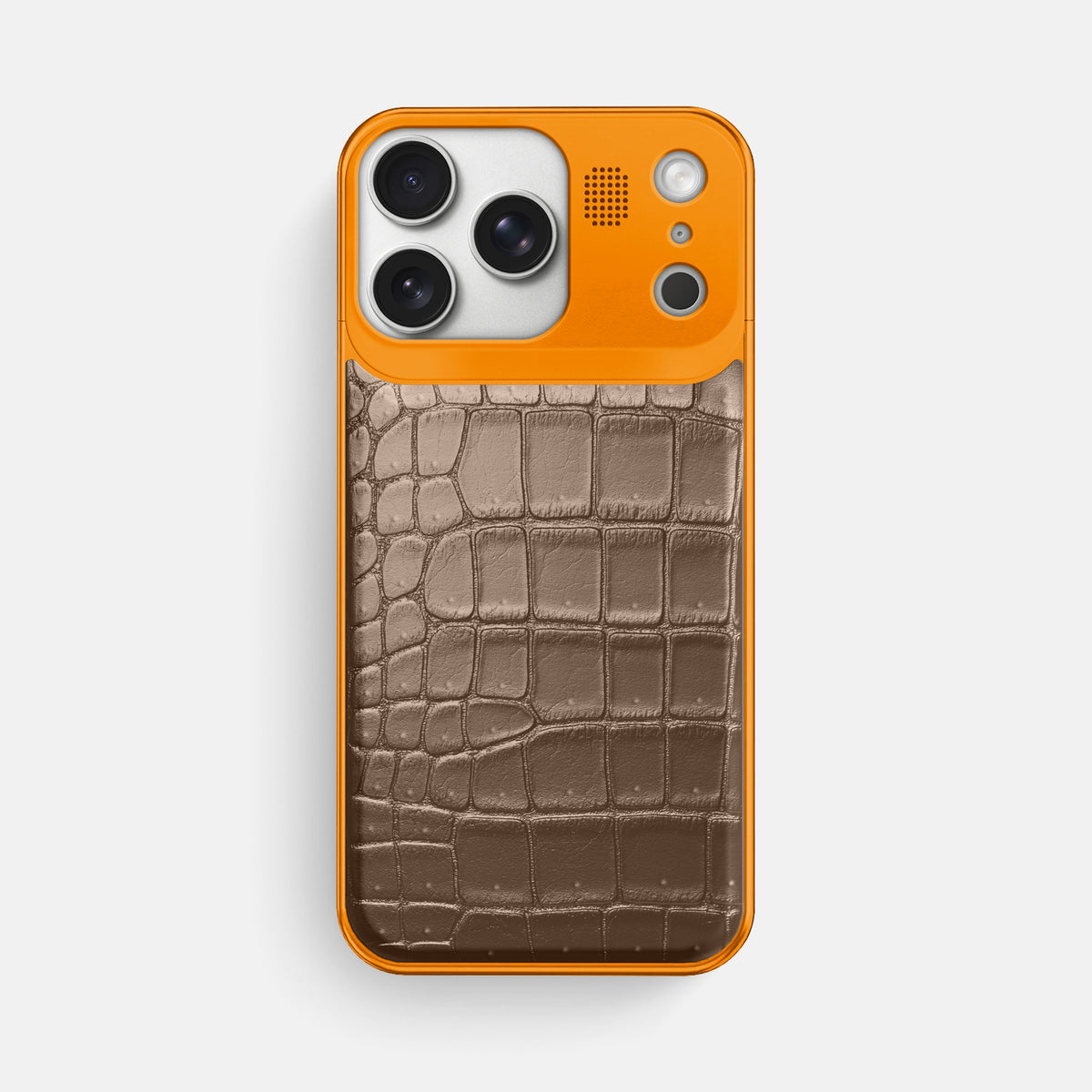 Metal Case For iPhone 17 Pro Max In Porosus Crocodile -1 | Fur-Brown-Orange