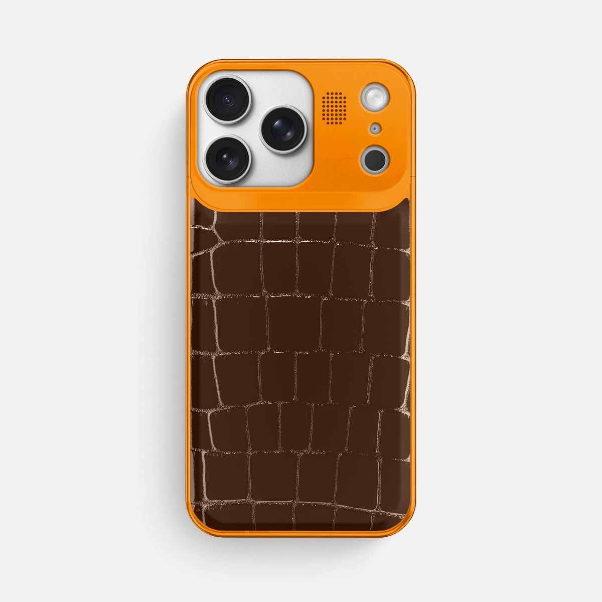 Metal Case For iPhone 17 Pro Max In Shiny Alligator -1 | Brown-Orange