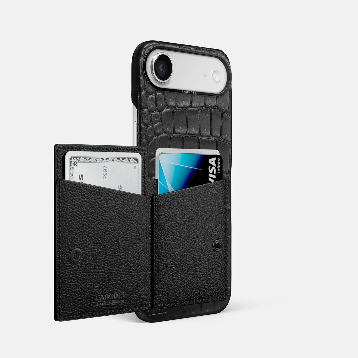 Bi-Fold Case For iPhone 17 Air In Porosus Crocodile -2 | Black-Black