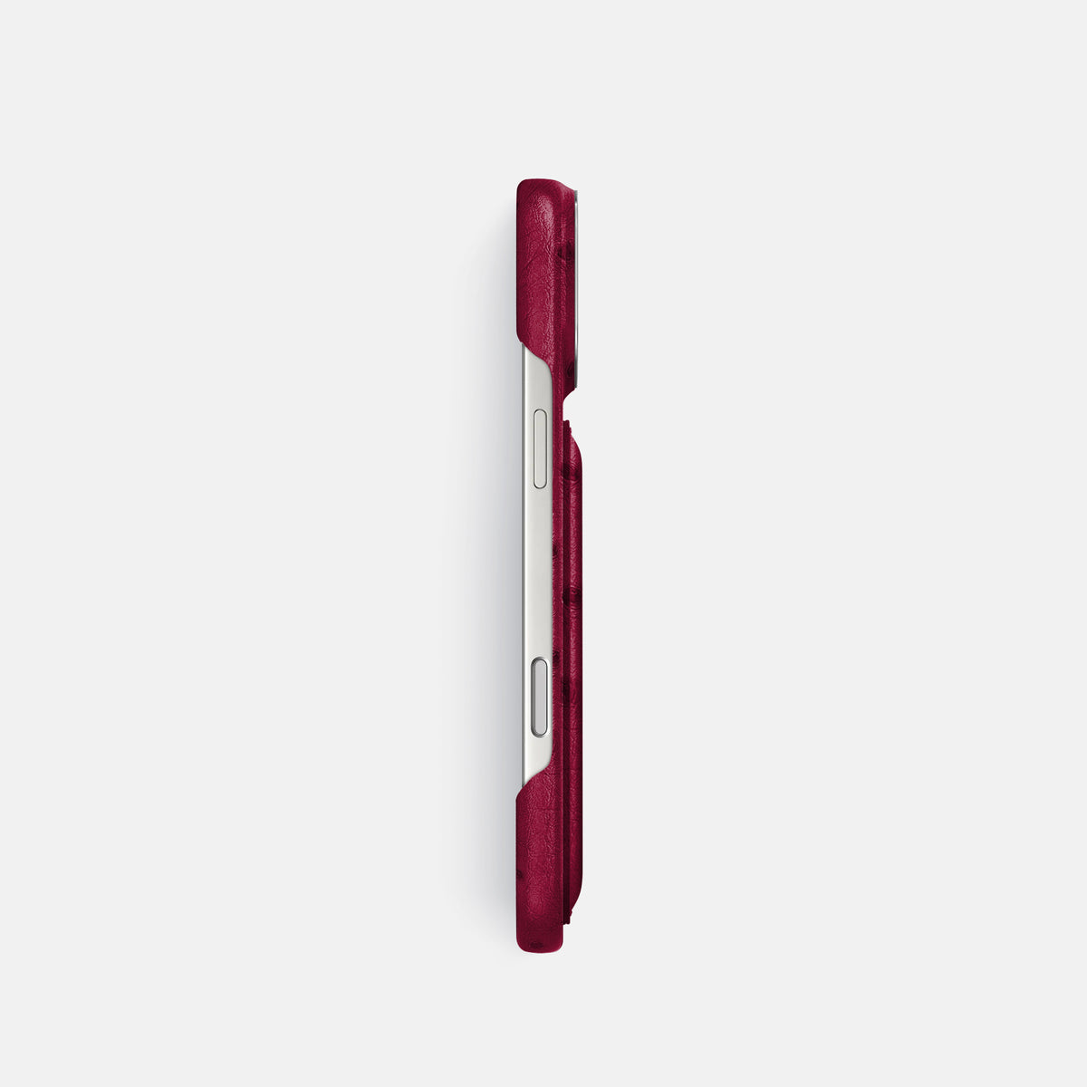 Double Card Case For iPhone 17 Pro In Ostrich -3 | Bordeaux-Steel
