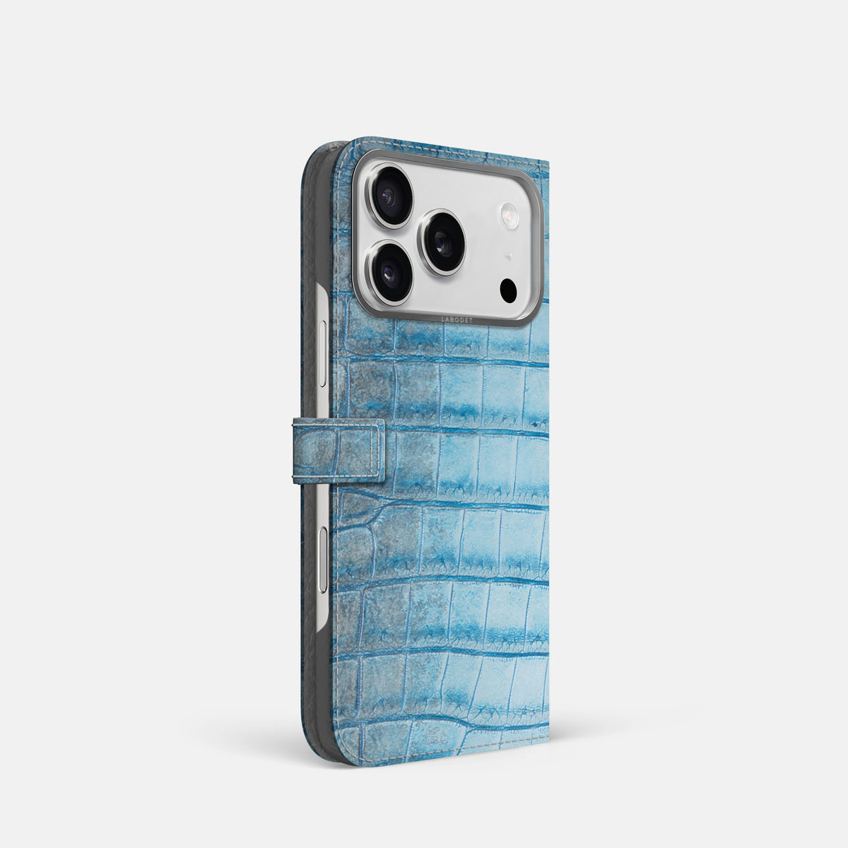 Folio Case with Clasp For iPhone 17 Pro In Himalayan Crocodile -1 | Ice-Blue-Steel