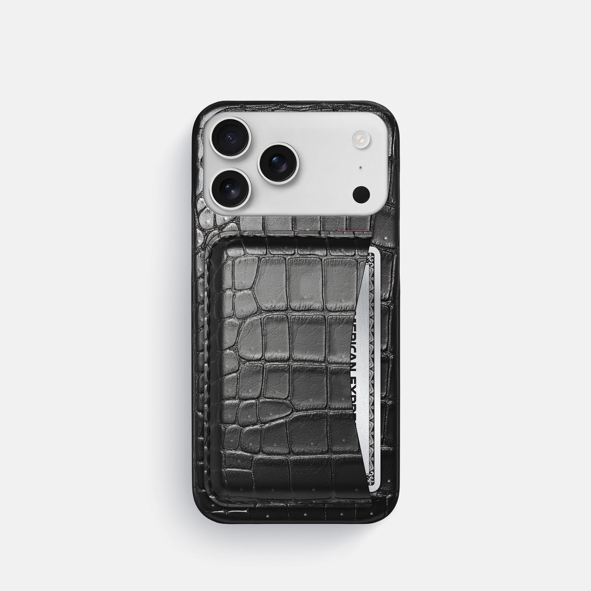 Slim Card Case For iPhone 17 Pro In Porosus Crocodile -1 | Shiny-Black