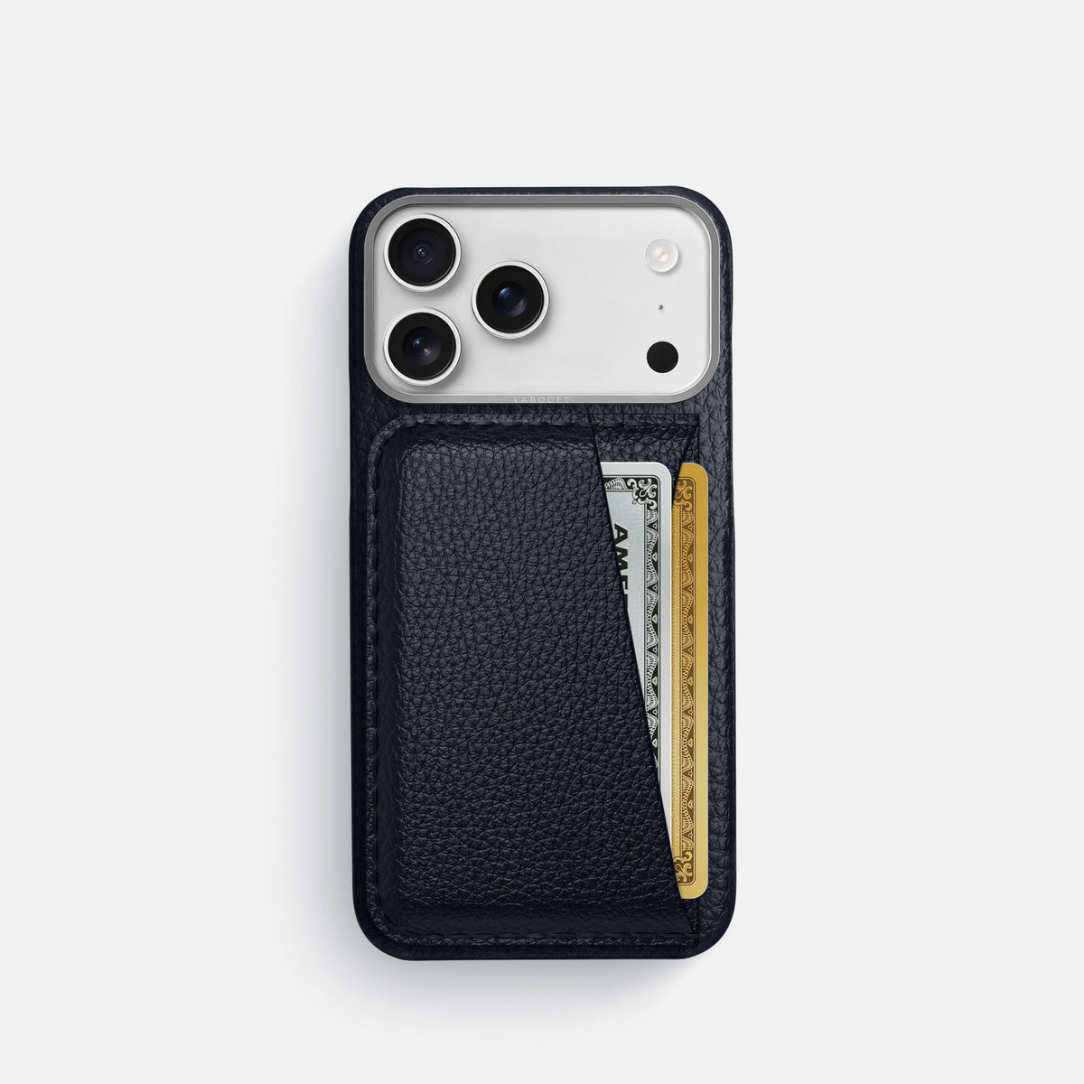 Double Card Case For iPhone 18 Pro In Calf -1 | Marine-Steel