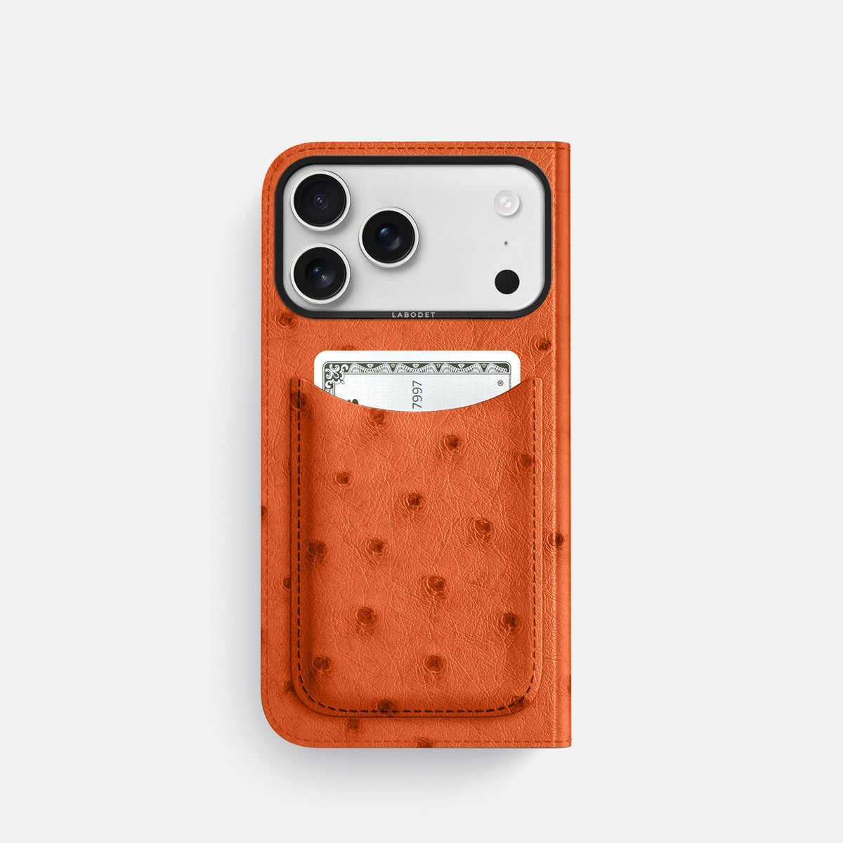 Folio Case with Card For iPhone 18 Pro In Ostrich -3 | Orange-Black