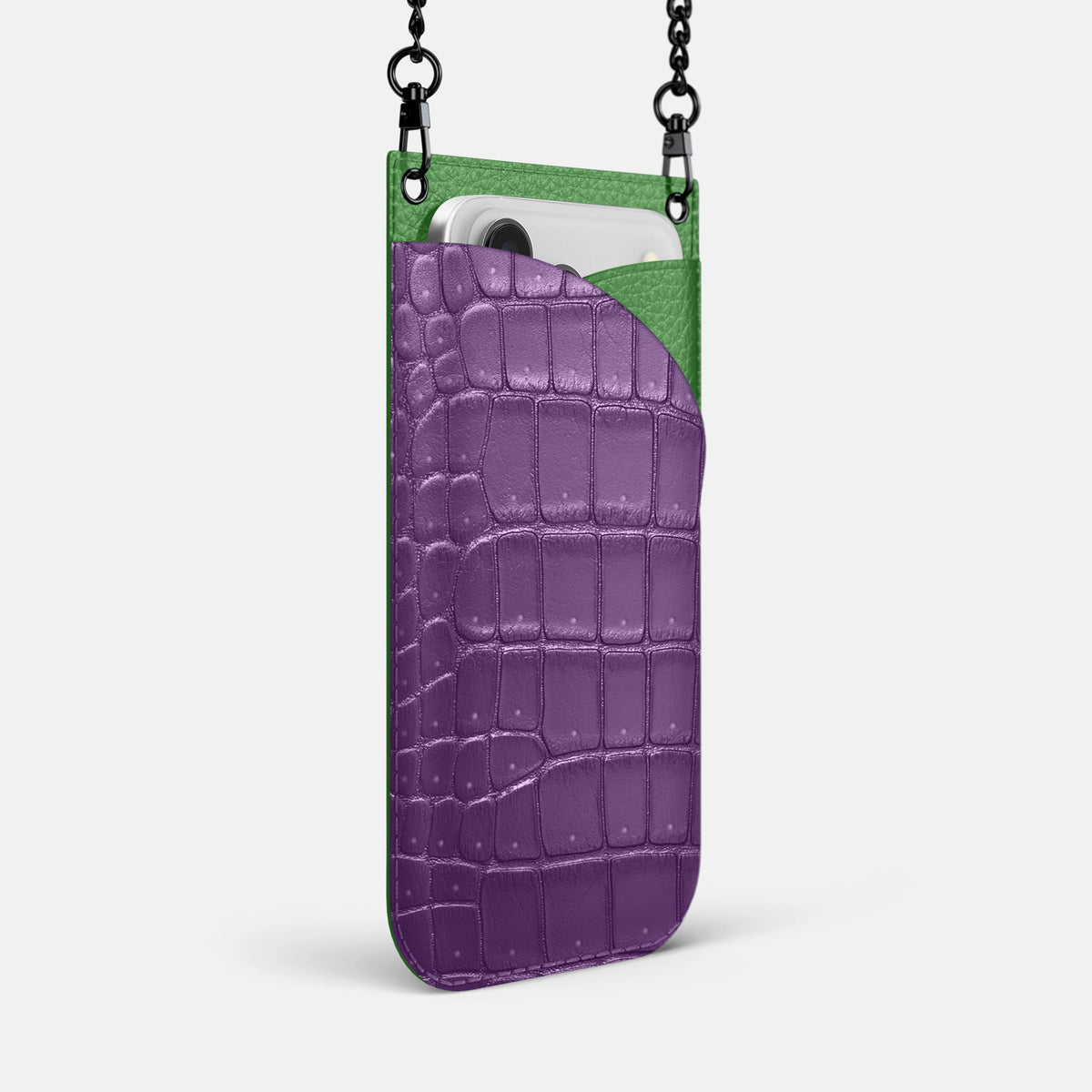 Crossbody Bag For iPhone 18 Pro Max In Porosus Crocodile -2 | Purple-Black