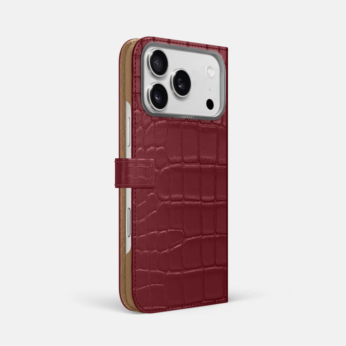 Folio Case with Clasp For iPhone 17 Pro Max In Alligator -1 | Burgundy-Steel