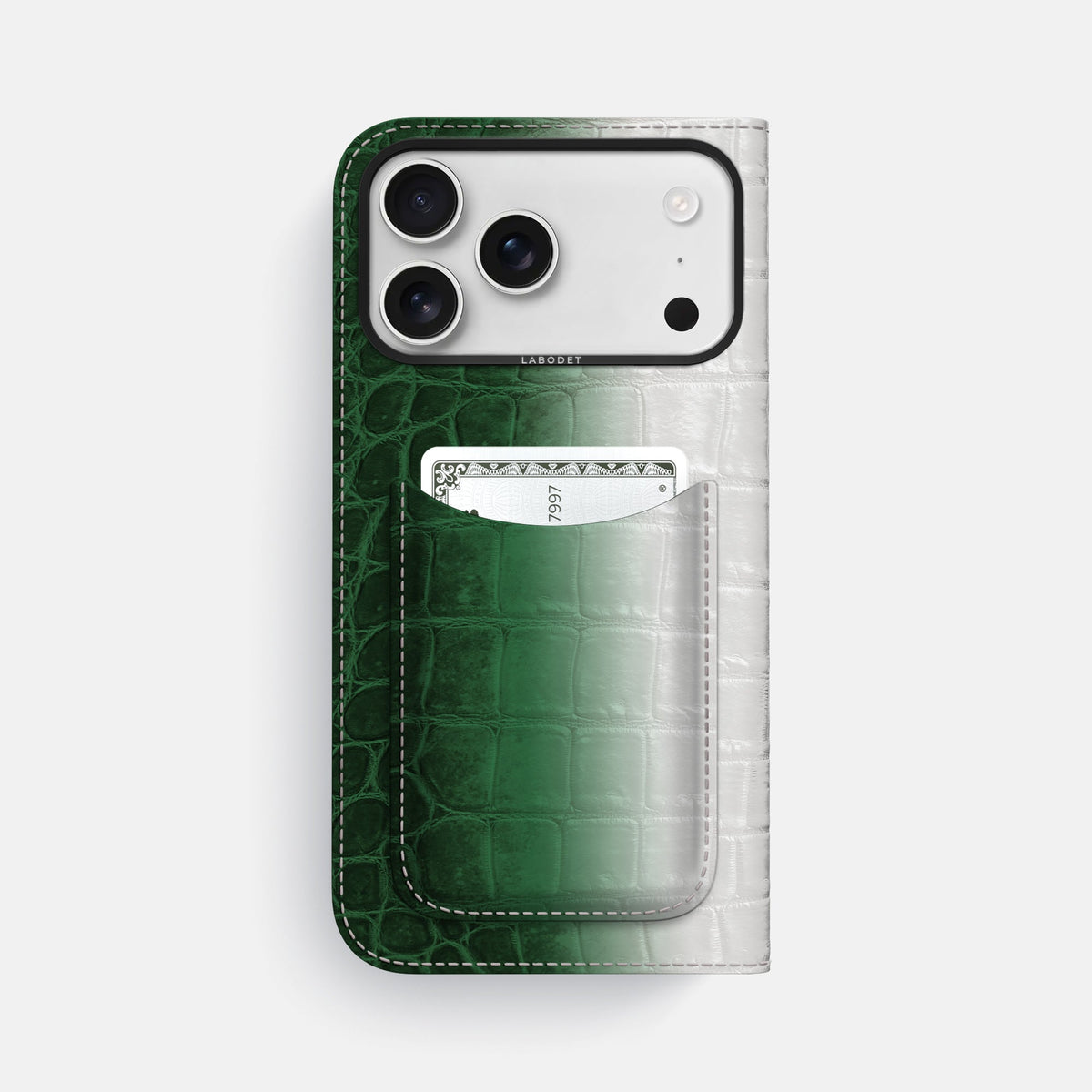 Folio Case with Card For iPhone 18 Pro Max In Himalayan Crocodile -3 | Green-Black