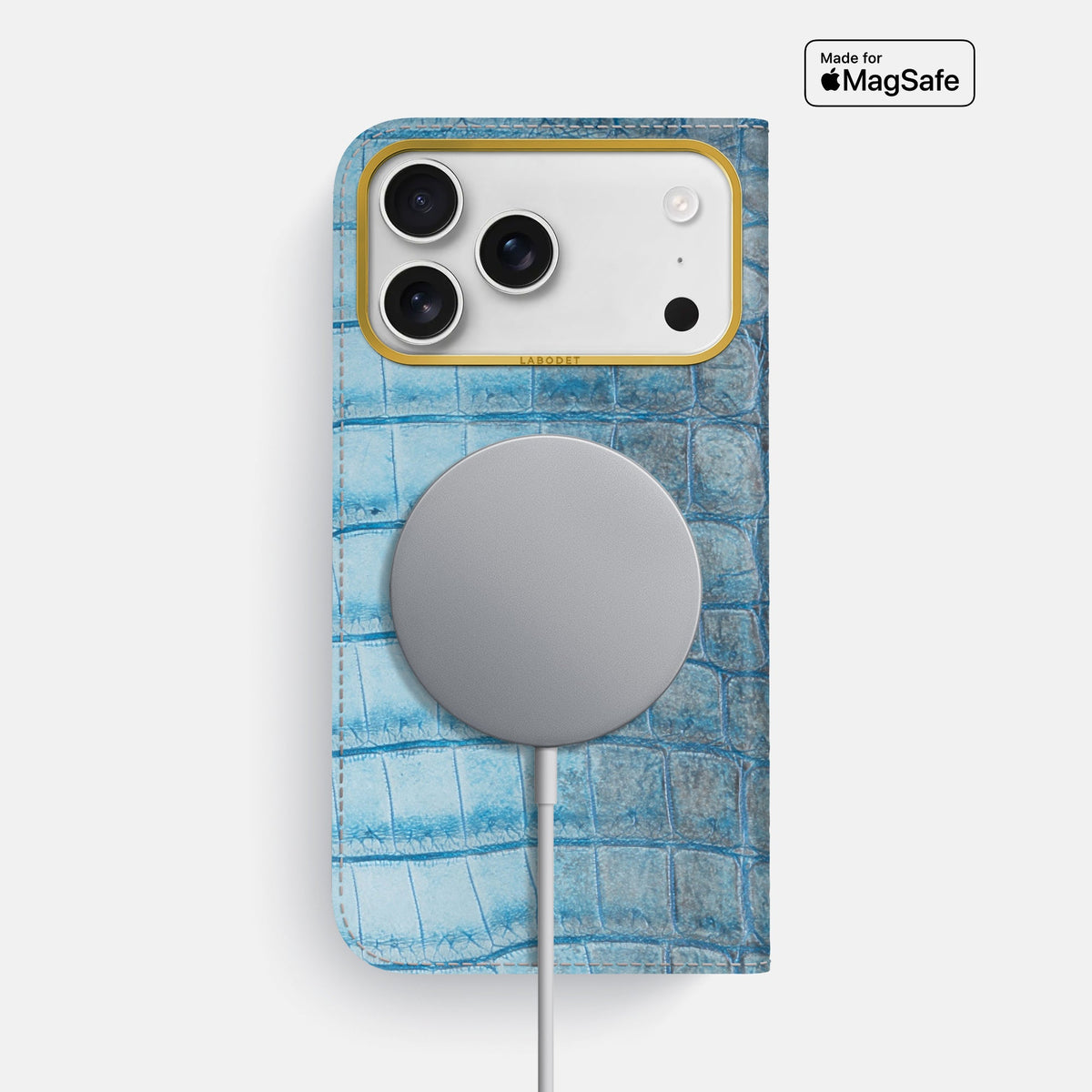 Folio Case For iPhone 18 Pro Max In Himalayan Crocodile -3 | Ice-Blue-Gold