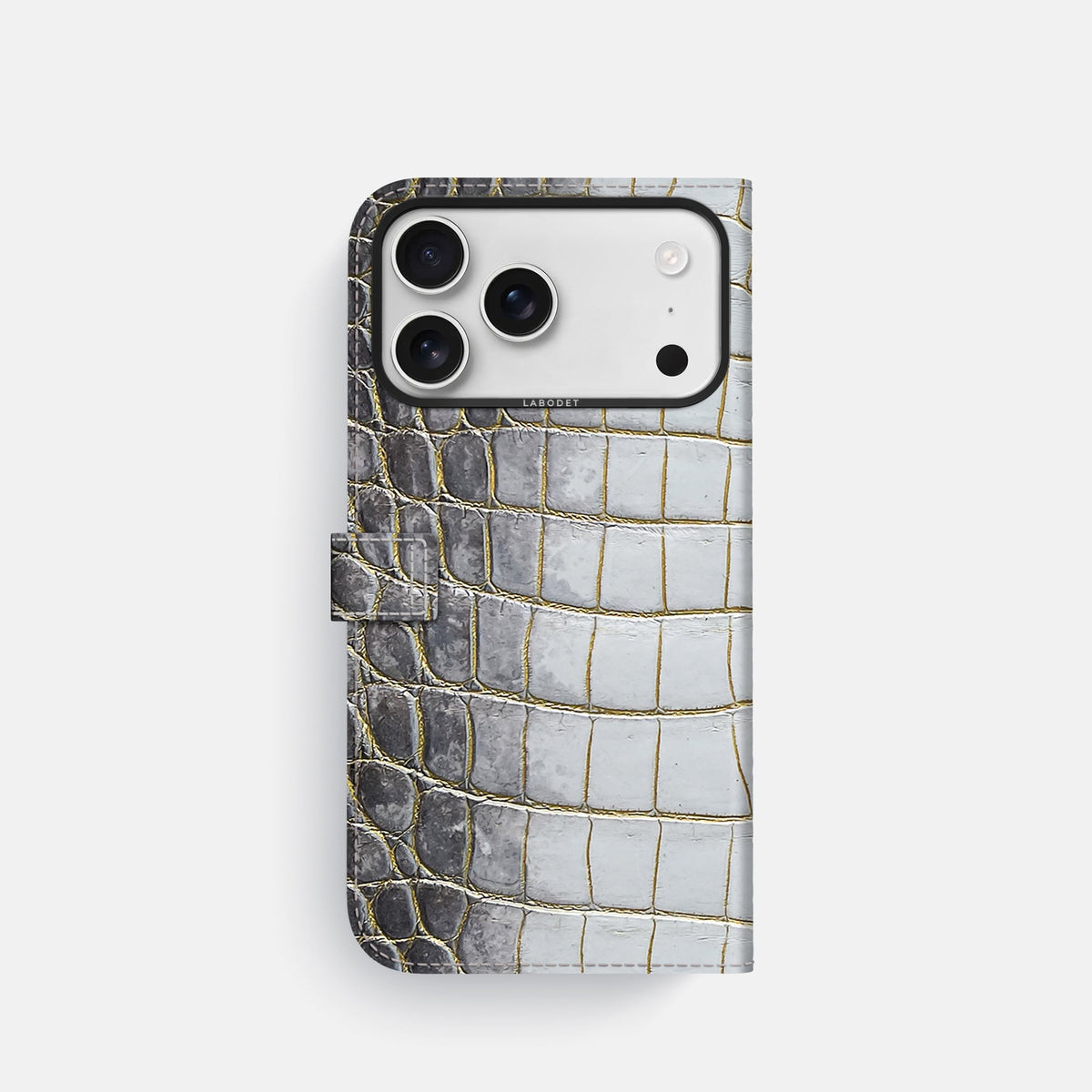Folio Case with Clasp For iPhone 18 Pro In Himalayan Crocodile -3 | Gold-Black