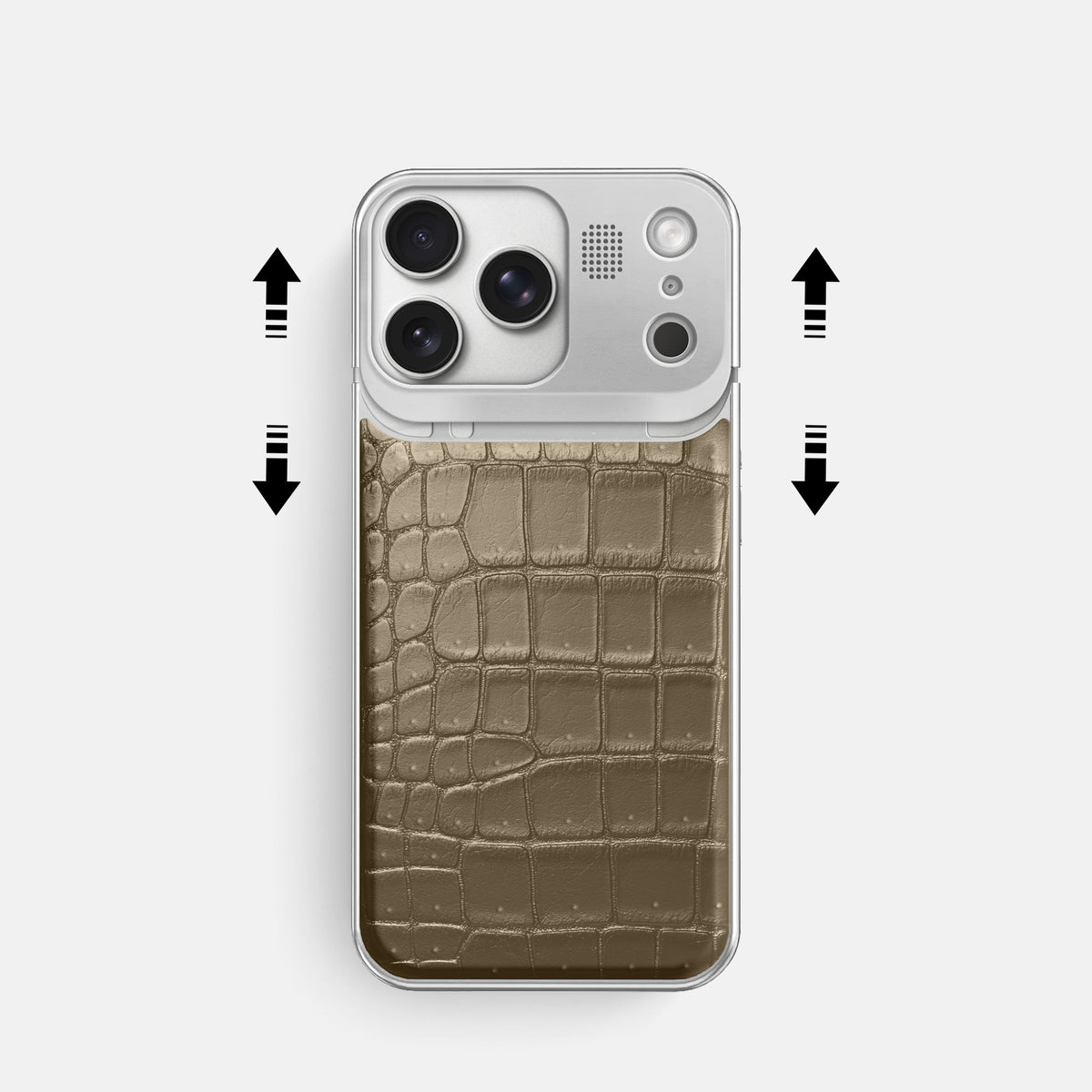 Metal Case For iPhone 17 Pro In Porosus Crocodile -2 | Kaki-Green-Steel
