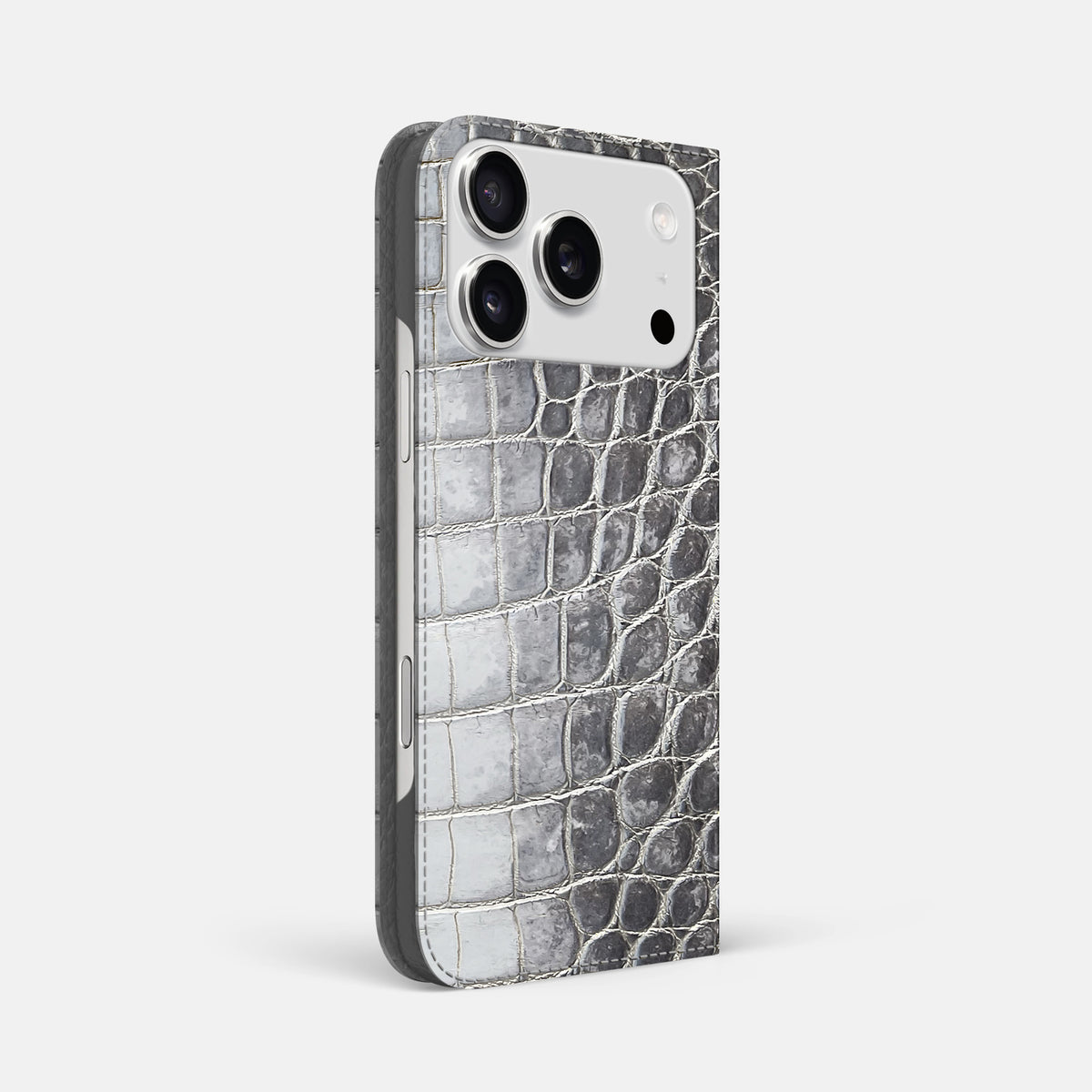 Folio Slim Case For iPhone 17 Pro Max In Himalayan Crocodile -1 | Silver
