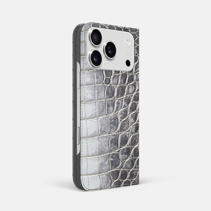 Folio Slim Case For iPhone 17 Pro Max In Himalayan Crocodile -1 | Silver