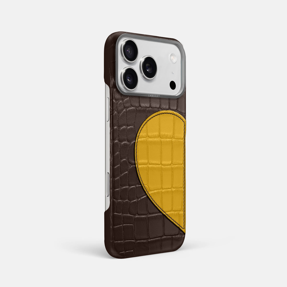 Classic Case With Half Heart - Left For iPhone 17 Pro Max In Alligator -2 | Dark-Brown-Steel