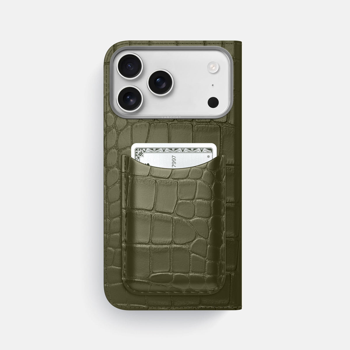 Folio Case with Card For iPhone 18 Pro Max In Alligator -3 | Kaki-Green-Steel