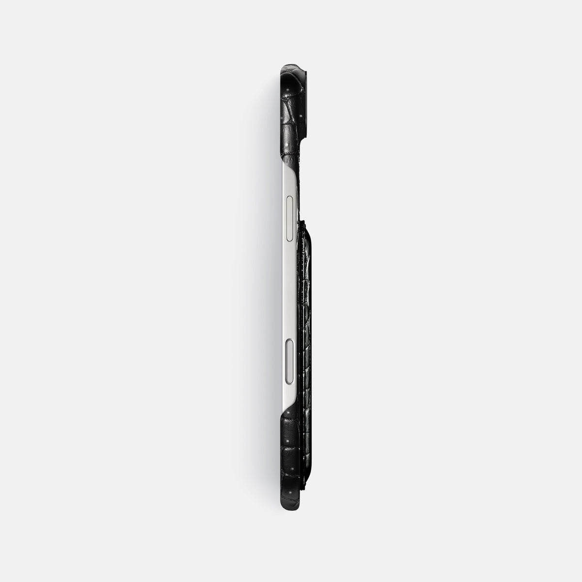 Double Card Case For iPhone 17 Air In Porosus Crocodile -3 | Shiny-Black-Black