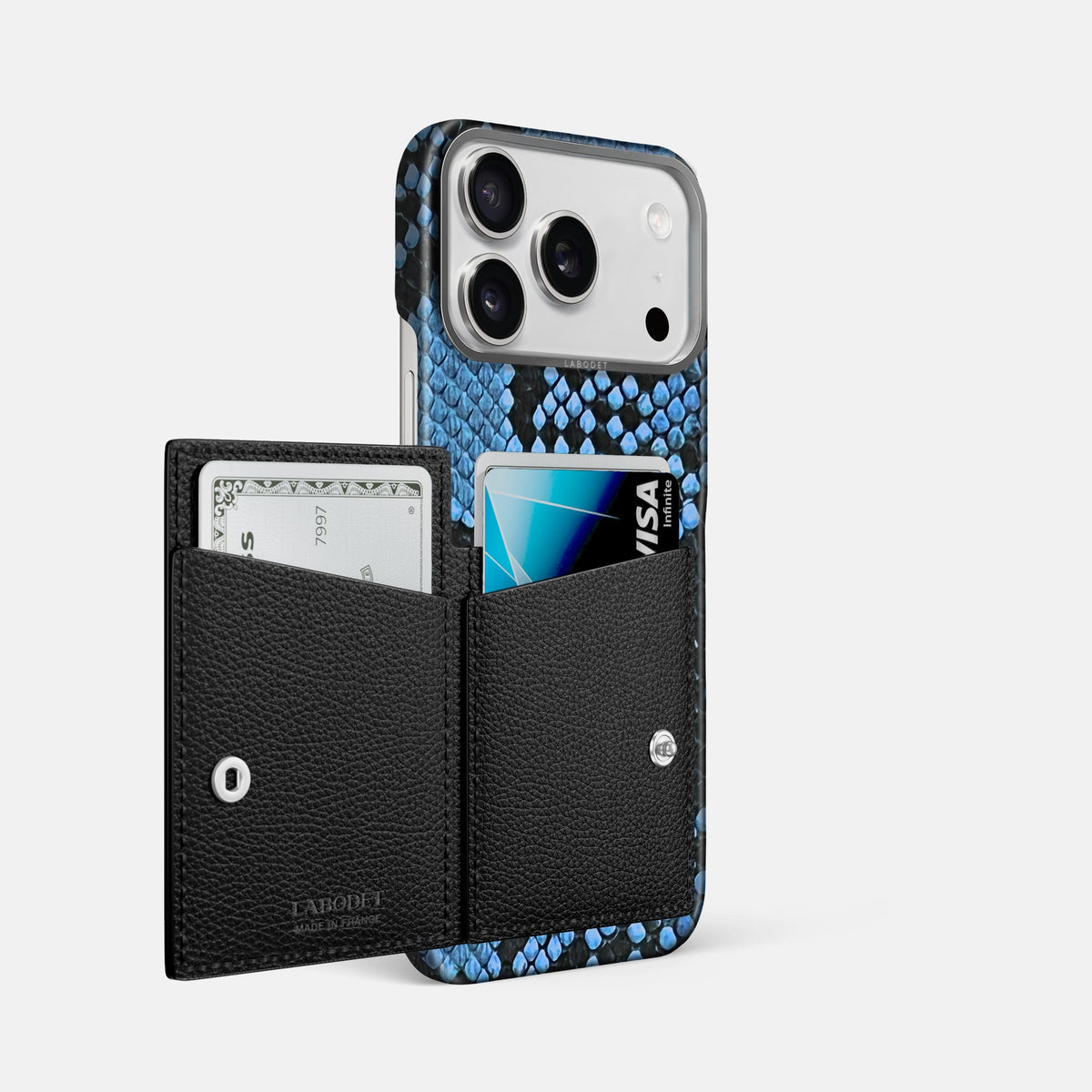 Bi-Fold Case For iPhone 18 Pro Max In Deluxe Python -2 | Blue-Jeans-Steel