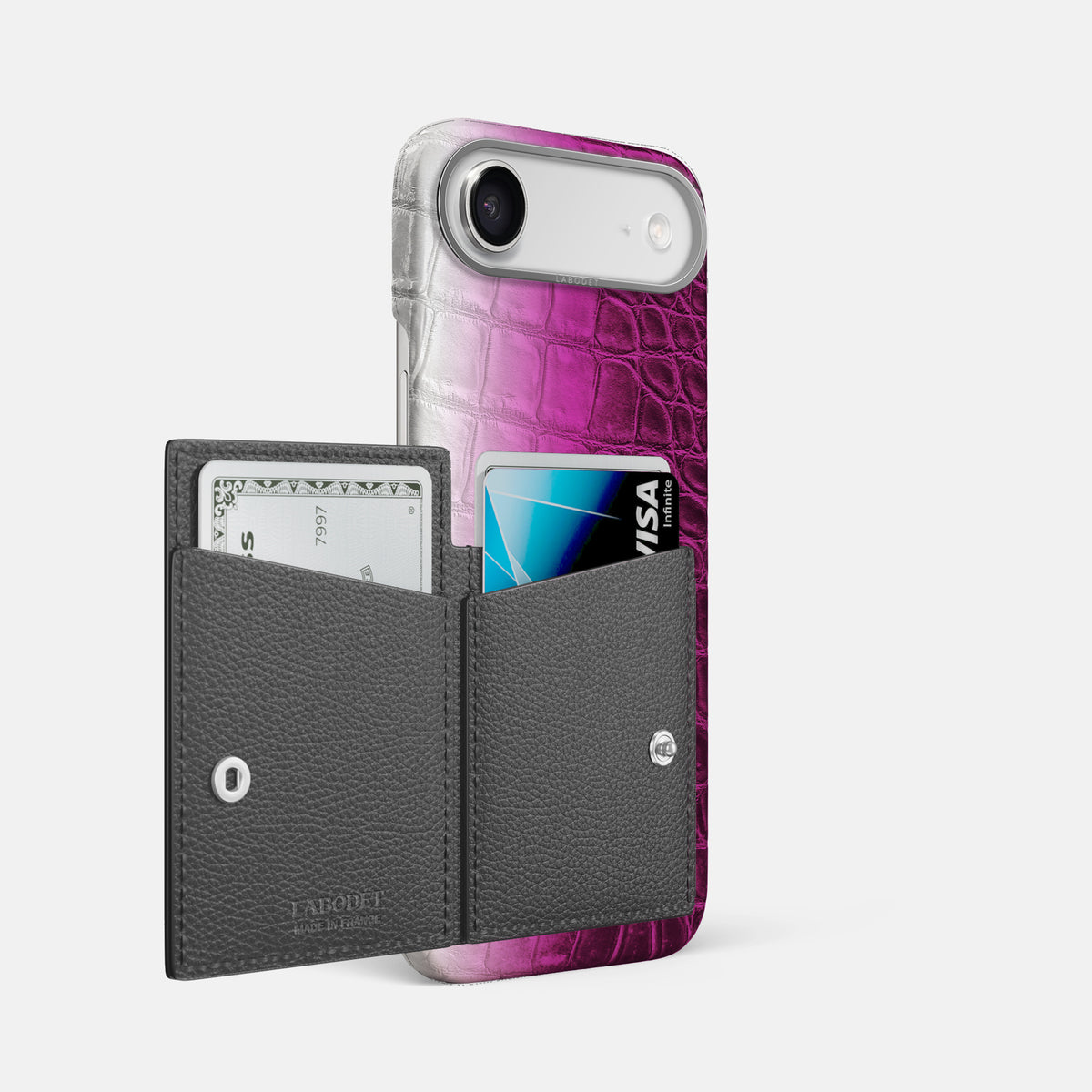 Bi-Fold Case For iPhone 17 Air In Himalayan Crocodile -2 | Fuchsia-Steel