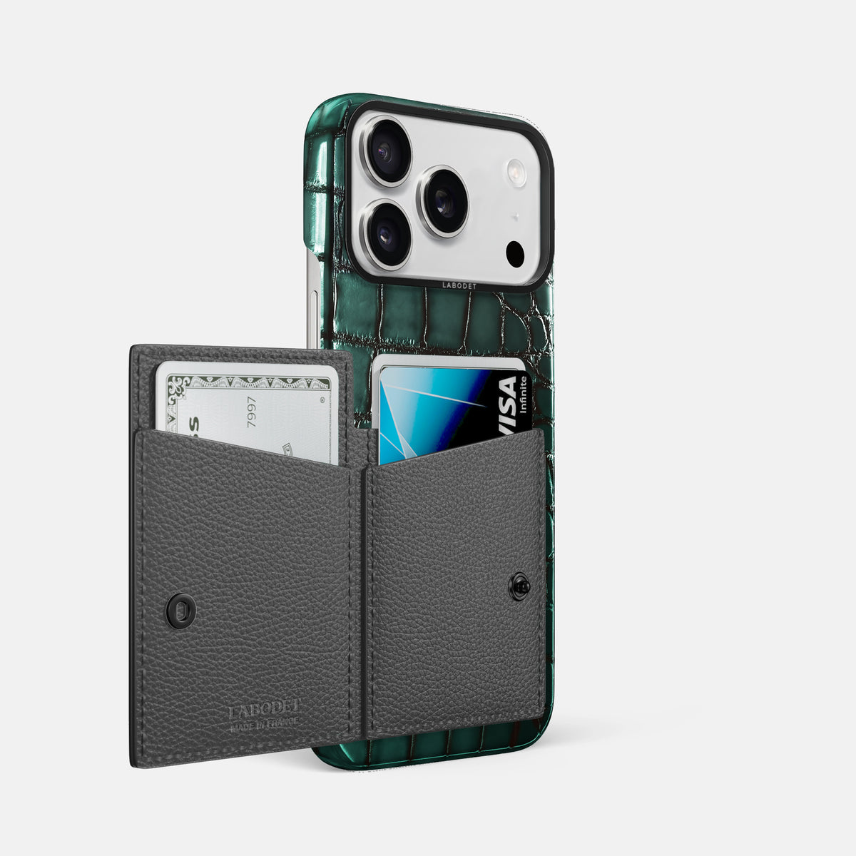 Bi-Fold Case For iPhone 17 Pro Max In Patina Alligator -2 | Green-Black