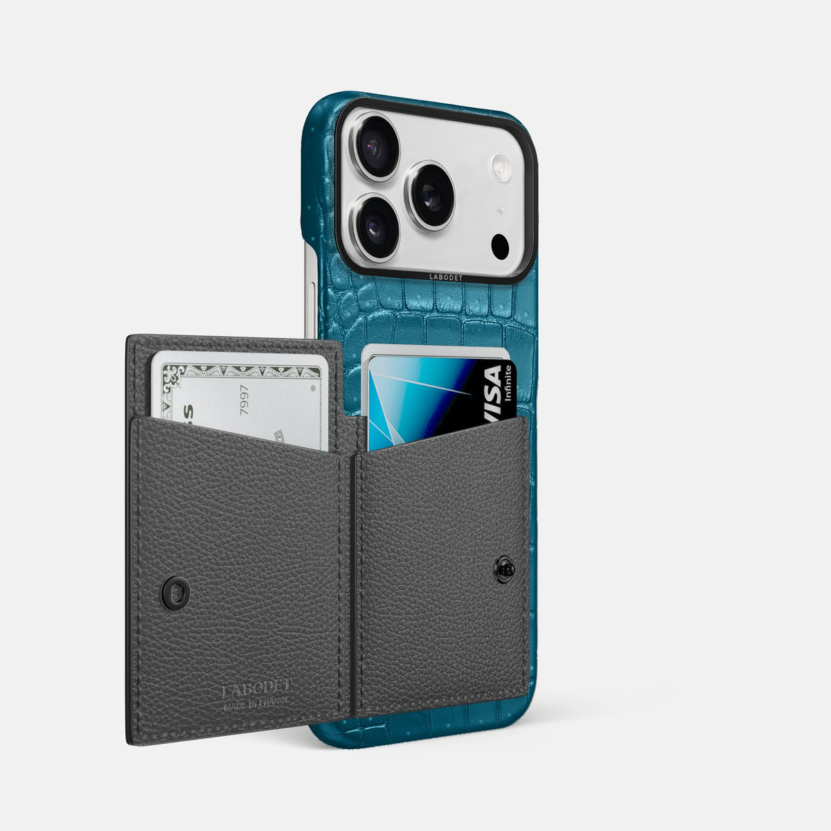 Bi-Fold Case For iPhone 18 Pro Max In Porosus Crocodile -2 | Turquoise-Black