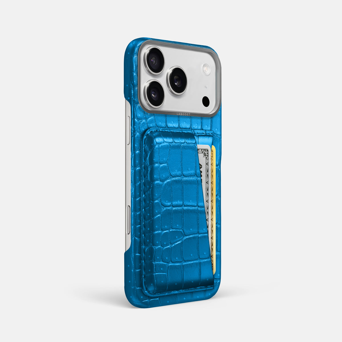 Double Card Case For iPhone 17 Pro Max In Porosus Crocodile -2 | Blue-Lagoon-Steel