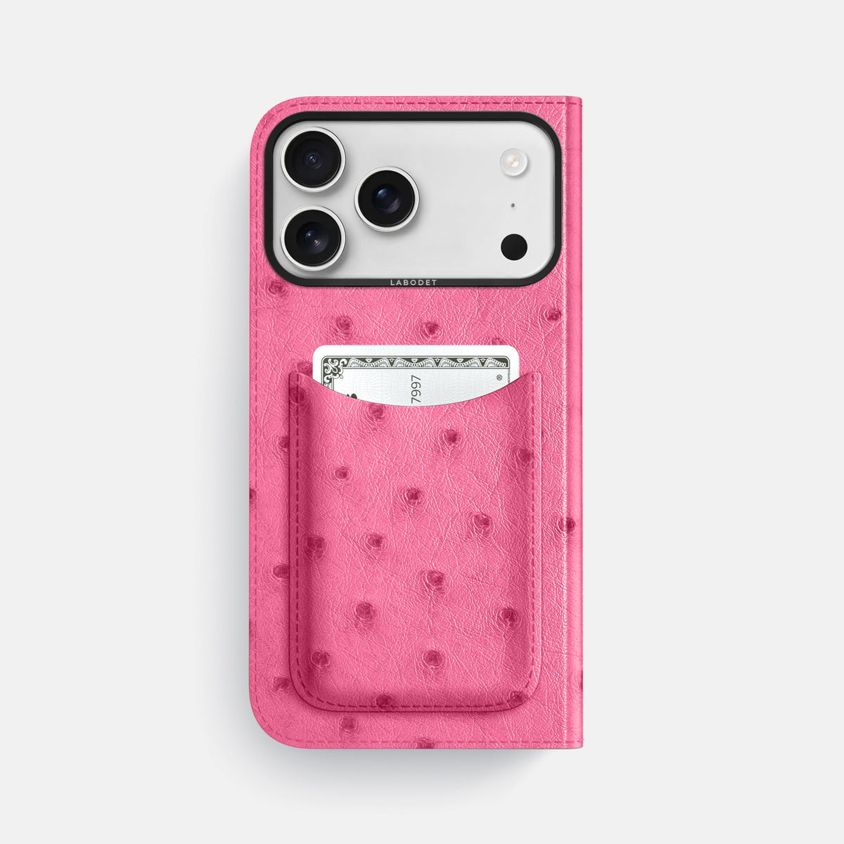Folio Case with Card For iPhone 18 Pro Max In Ostrich -3 | Pink-Black