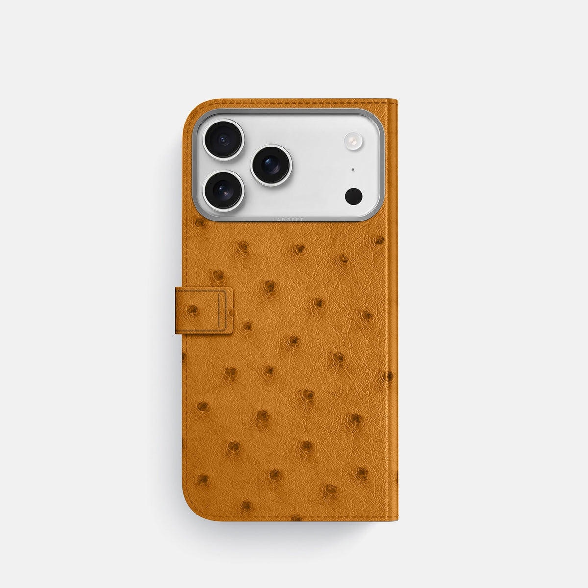 Folio Case with Clasp For iPhone 18 Pro In Ostrich -3 | Chestnut-Steel