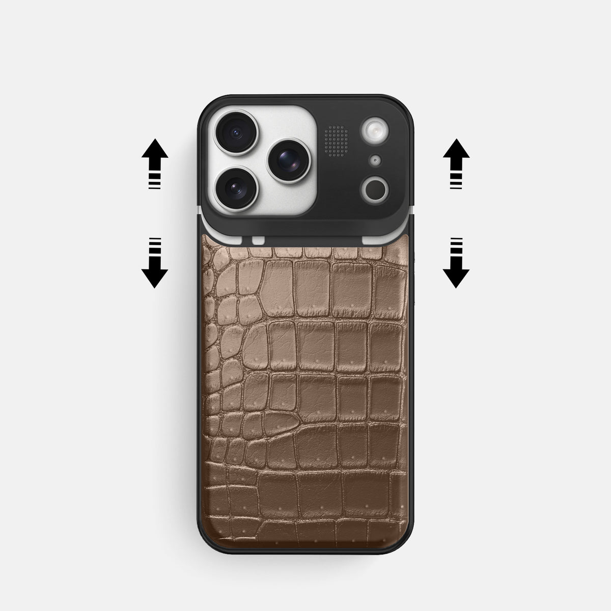 Metal Case For iPhone 17 Pro In Porosus Crocodile -2 | Fur-Brown-Black