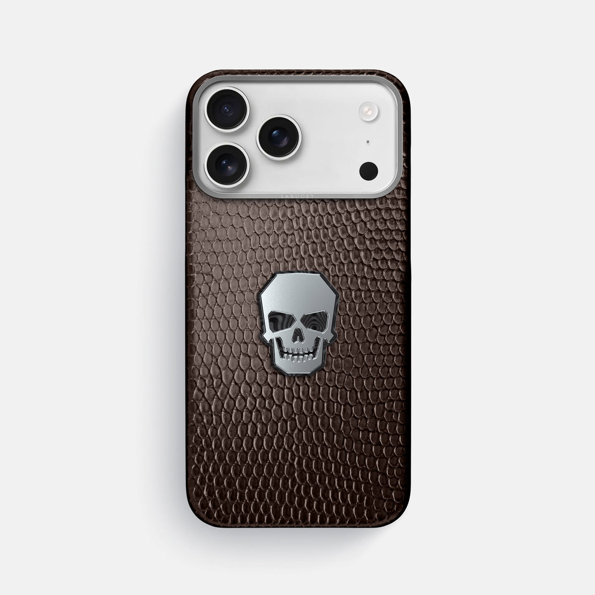 Classic Case With Titanium Skull For iPhone 18 Pro Max In Lizard -1 | Brown-Steel