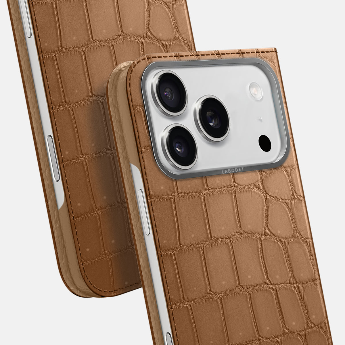 Folio Case For iPhone 17 Pro In Porosus Crocodile -5 | Milk-Chocolate-Steel
