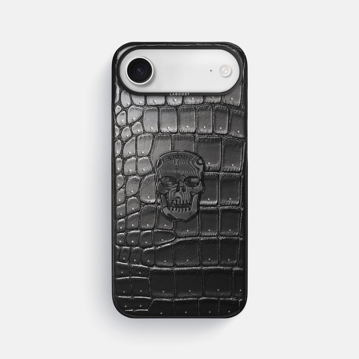 Classic Case With Carbon Skull For iPhone 17 Air In Porosus Crocodile -1 | Shiny-Black-Black