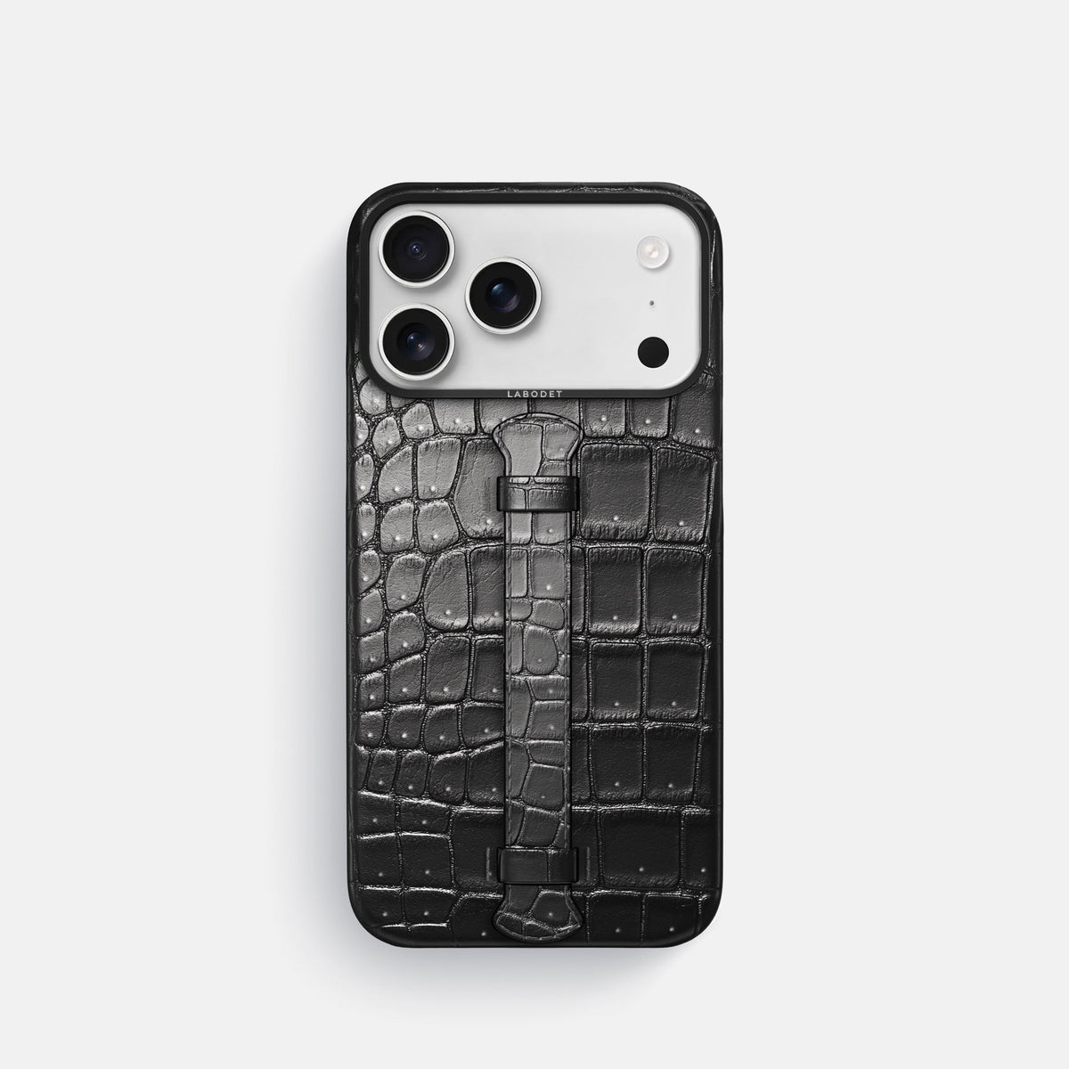 Center Handle For iPhone 18 Pro In Porosus Crocodile -1 | Shiny-Black-Black