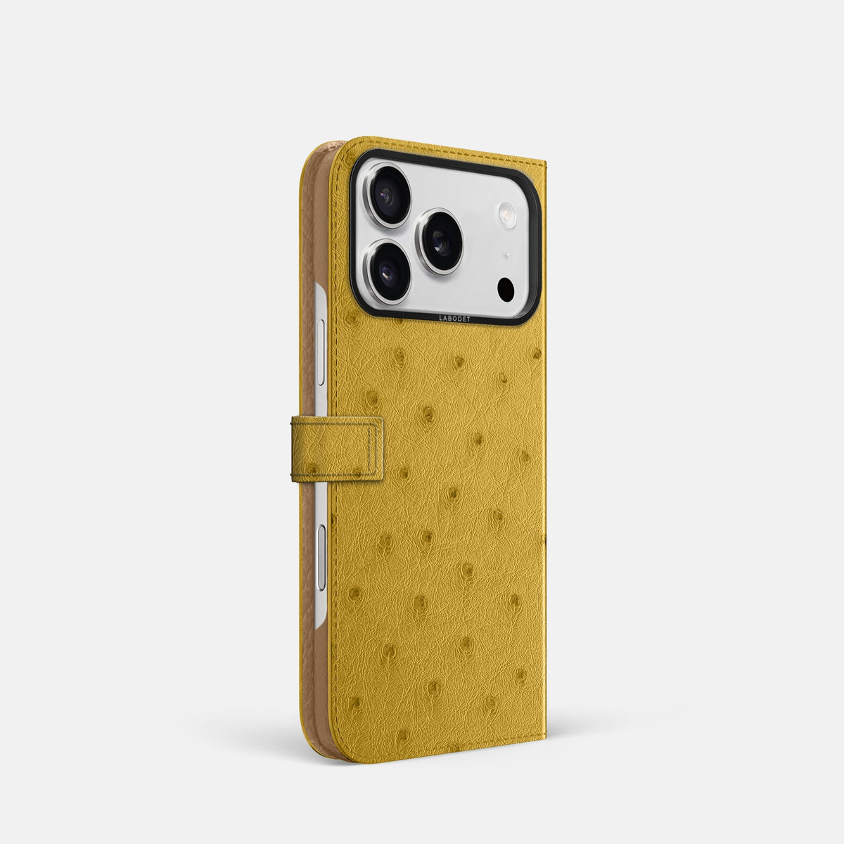 Folio Case with Clasp For iPhone 18 Pro In Ostrich -1 | Gold-Black