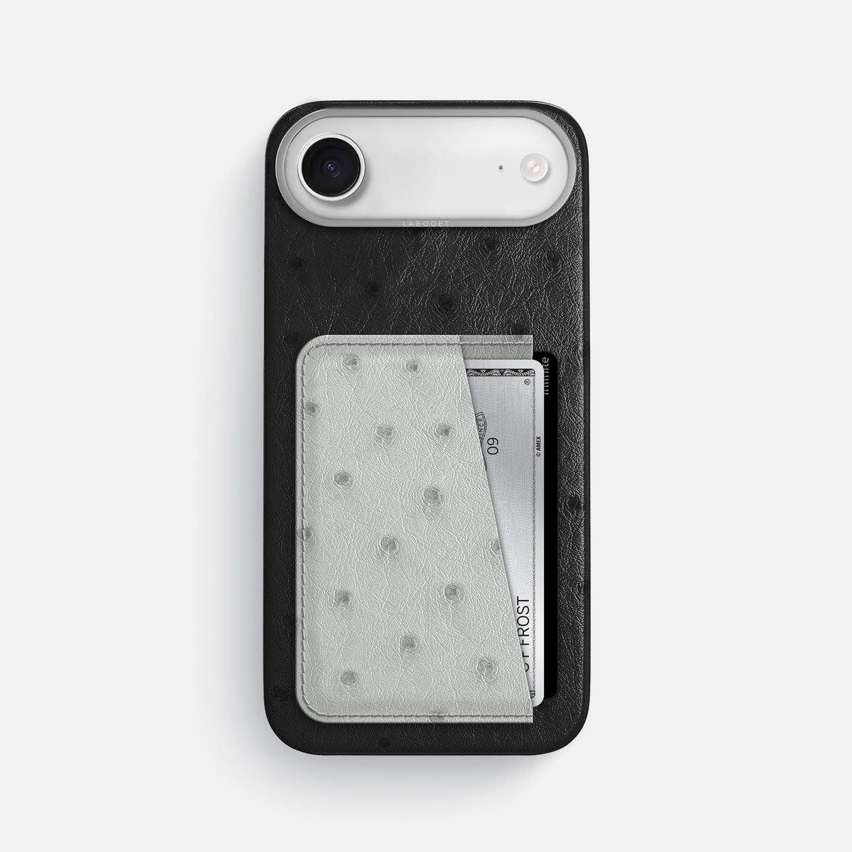Double Card Case Coloré For iPhone 17 Air In Ostrich -1 | Black-Steel