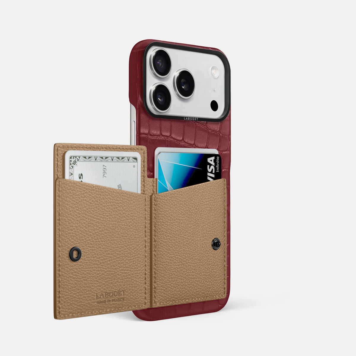 Bi-Fold Case For iPhone 18 Pro Max In Alligator -2 | Burgundy-Black