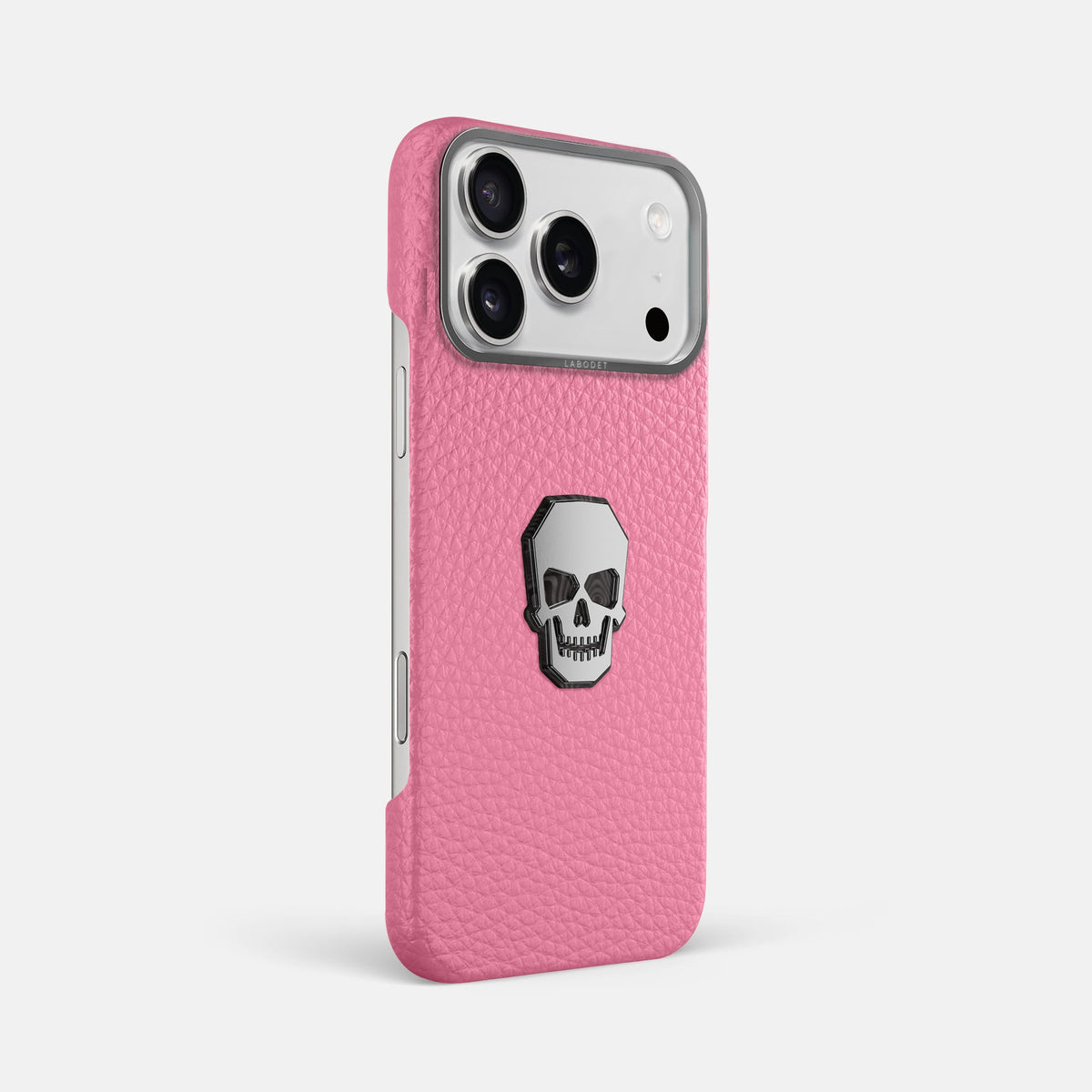 Classic Case With Titanium Skull For iPhone 18 Pro Max In Calf -2 | Pink-Steel