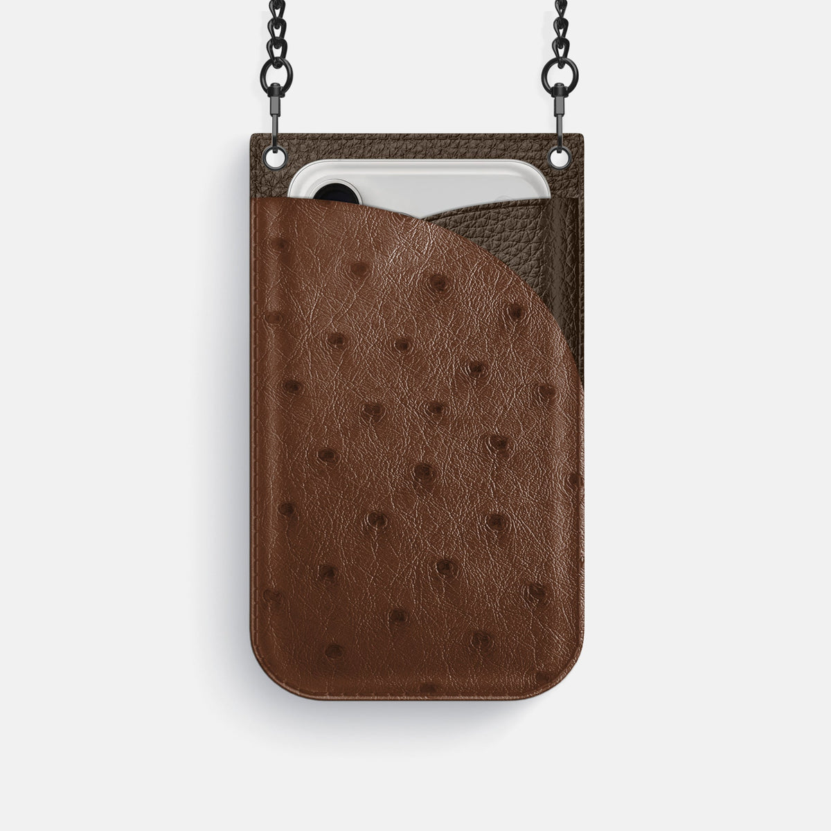 Crossbody Bag For iPhone 18 Pro In Ostrich -1 | Chocolate-Black